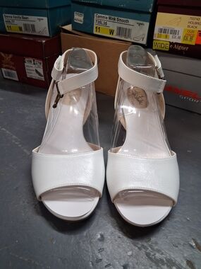 Life Stride White Ankle-Strap Open-Toe Heels
